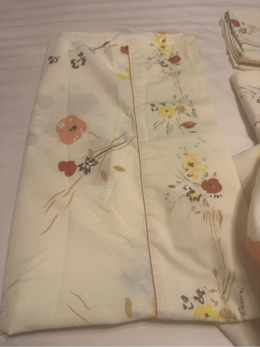 Oleg Cassini Cream Floral Sheet Set double fitted flat 2 pillow cases vintage